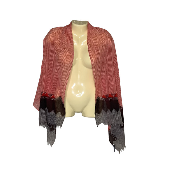 babette Accessories - Babette Wrap Scarf Lightweight Sheer Wool Pink Red Gray Mini Fringe Boho 64x26